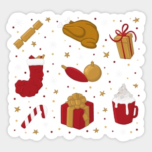 Christmas Day Turkey Gifts Stocking Festive Pattern Digital Illustration Sticker